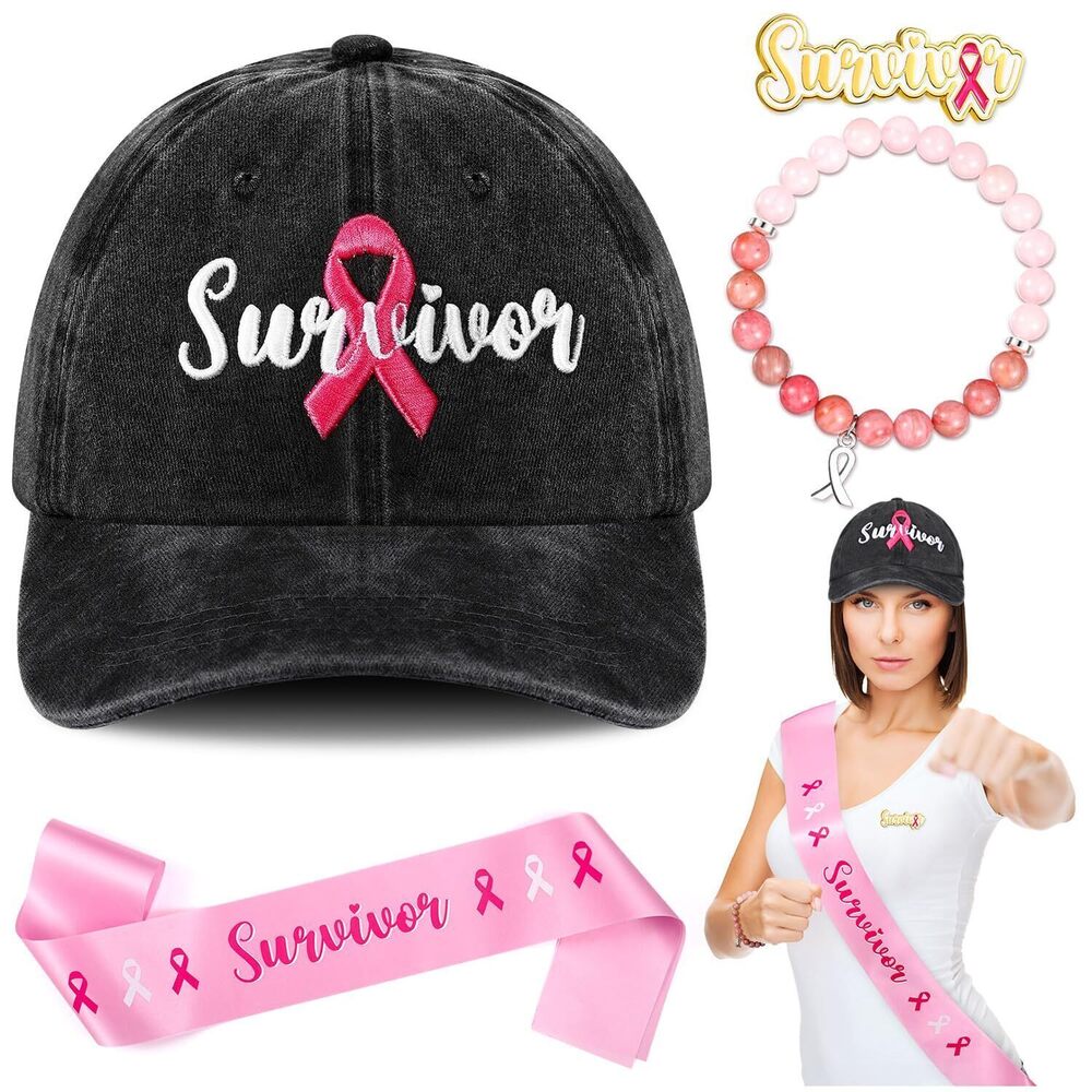 6732 4 Pcs 2025 Breast Cancer Awareness Accessories Set Breast Cancer Hat